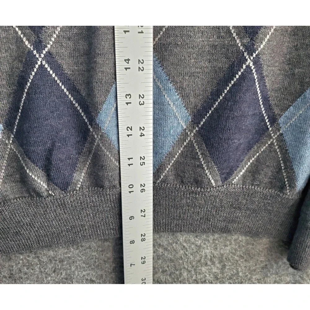 John W Nordstrom Sweater Mens XL Gray Argyle Extra Fine Merino Wool Italy EUC